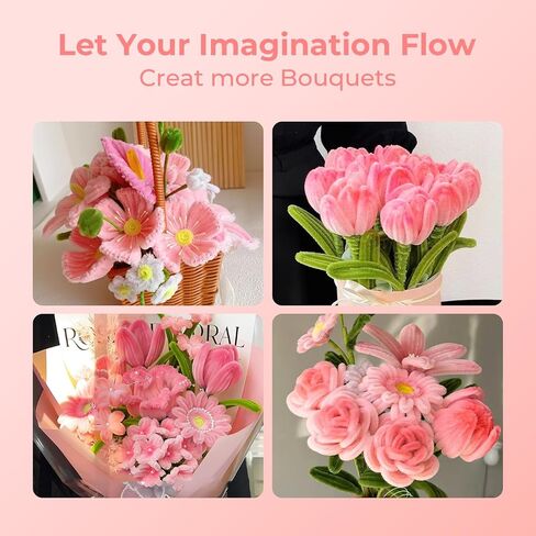 600 Pcs Yellow Pipe Cleaners Flowers Craft Kit,6 Assorted Colors Pipe Cleaners Bulk,Chenille Stems for DIY Art Creative Gift,Flower Making Kit with 30 Pcs Floral Wires,Gardening Tape,Stamen in Kuwait