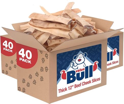 ValueBull Beef Cheek Slices, Long Lasting Dog Chews, Thick 9-10 Inch, 120 Count Bulk Pack - Long Lasting Dog Chews, Rich in Collagen, Single Ingredient, Cleans Teeth in Saudi Arabia
