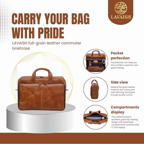 Full-Grain Leather Briefcase for Men & Women–17 Inch Laptop Bag with Computer Compartment Leather Office Satchel Bag in Saudi Arabia
