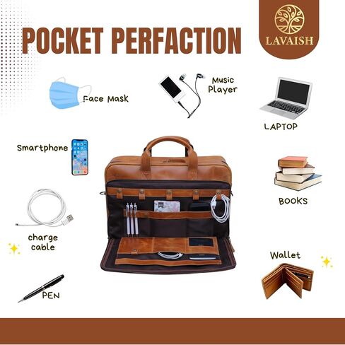 Full-Grain Leather Briefcase for Men & Women–17 Inch Laptop Bag with Computer Compartment Leather Office Satchel Bag in Saudi Arabia