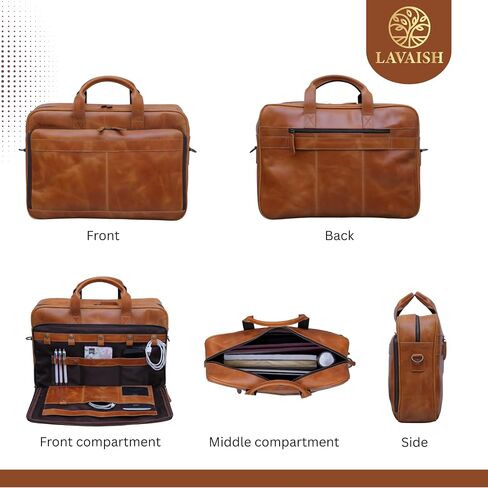 Full-Grain Leather Briefcase for Men & Women–17 Inch Laptop Bag with Computer Compartment Leather Office Satchel Bag in Saudi Arabia