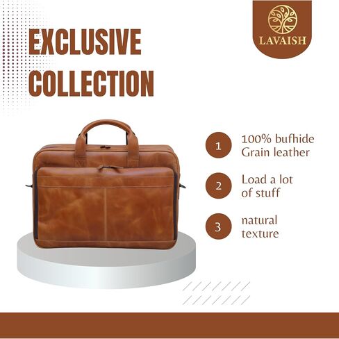 Full-Grain Leather Briefcase for Men & Women–17 Inch Laptop Bag with Computer Compartment Leather Office Satchel Bag in Saudi Arabia
