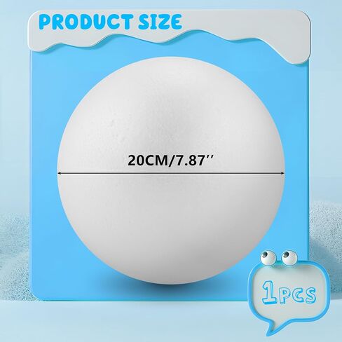 LuckyFoam Styrofoam Round Balls 8 Inch,1PC Large White Half Foam Balls for Crafts, DIY Craft Giant Foam Balls for Home and School,Smooth Solid Round Balls in Saudi Arabia