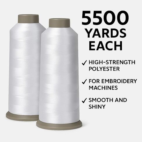 Madeira White Embroidery Thread 5500 Yards – Huge Spool Premium Polyester Thread for Machine Embroidery – Ideal for Commercial and Home Use, All-Purpose Sewing Cone 2-Pack in Saudi Arabia