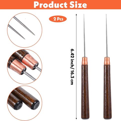 2 PCS Wood Handle Awl Tool, Leather Awl Punch Tool for Leather Craft, Punching, and Sewing, Durable Steel Needle Awl for DIY Projects in Saudi Arabia