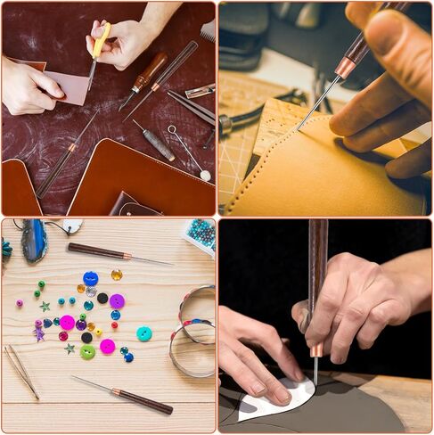 2 PCS Wood Handle Awl Tool, Leather Awl Punch Tool for Leather Craft, Punching, and Sewing, Durable Steel Needle Awl for DIY Projects in Saudi Arabia