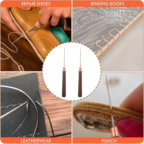 2 PCS Wood Handle Awl Tool, Leather Awl Punch Tool for Leather Craft, Punching, and Sewing, Durable Steel Needle Awl for DIY Projects in Saudi Arabia