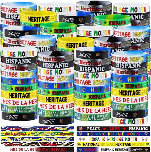 Hispanic Heritage Month Silicone Wristbands Bulk National Hispanic Heritage Month Rubber Bracelets Spanish Latino National Stretch Wristbands Gifts (400) in Saudi Arabia