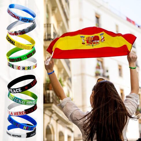 Hispanic Heritage Month Silicone Wristbands Bulk National Hispanic Heritage Month Rubber Bracelets Spanish Latino National Stretch Wristbands Gifts (400) in Saudi Arabia