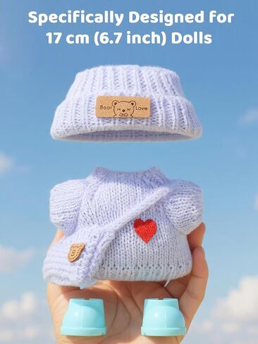 2026 New 4PCS Crochet Doll Clothes Set for 17cm (6.7 inch) Dolls – Includes Hat, Dress, Backpack & Shoes – Cute and Stylish Accessories (Light Pink+Black+White+Light Blue) (Doll Not Included) in Kuwait
