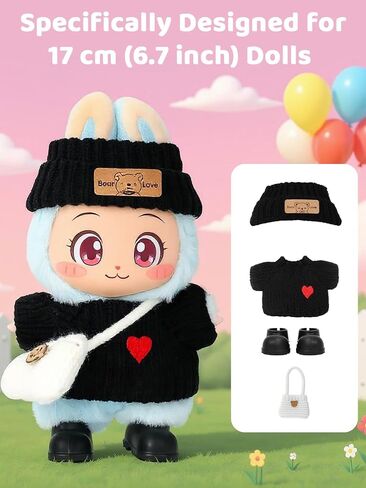 2026 New 4PCS Crochet Doll Clothes Set for 17cm (6.7 inch) Dolls – Includes Hat, Dress, Backpack & Shoes – Cute and Stylish Accessories (Light Pink+Black+White+Light Blue) (Doll Not Included) in Kuwait
