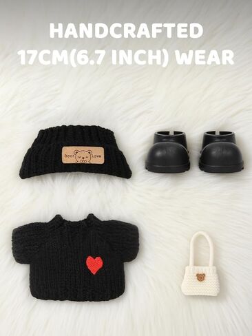 2026 جديدة 4pcs crochet Doll Cloths لدمى 17 سم (6.7 بوصة) - تشمل القبعة ، واللباس ، وظهر الظهر والأحذية - الملحقات اللطيفة والأنيقة (الوردي الفاتح+أسود+أبيض+أزرق فاتح) (دمية غير متضمنة) in Kuwait