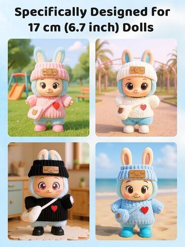 2026 New 4PCS Crochet Doll Clothes Set for 17cm (6.7 inch) Dolls – Includes Hat, Dress, Backpack & Shoes – Cute and Stylish Accessories (Light Pink+Black+White+Light Blue) (Doll Not Included) in Kuwait