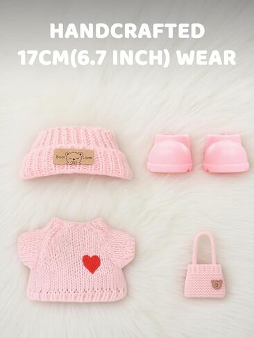 2026 New 4PCS Crochet Doll Clothes Set for 17cm (6.7 inch) Dolls – Includes Hat, Dress, Backpack & Shoes – Cute and Stylish Accessories (Light Pink+Black+White+Light Blue) (Doll Not Included) in Kuwait