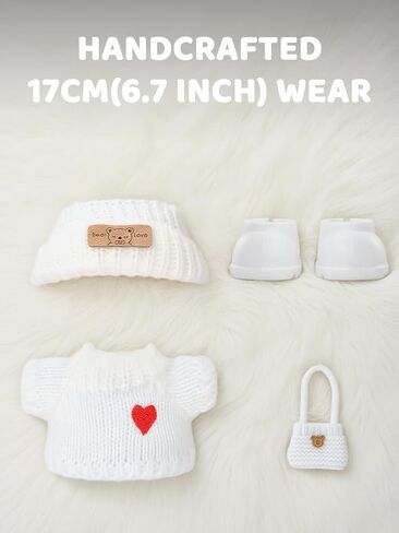 2026 New 4PCS Crochet Doll Clothes Set for 17cm (6.7 inch) Dolls – Includes Hat, Dress, Backpack & Shoes – Cute and Stylish Accessories (Light Pink+Black+White+Light Blue) (Doll Not Included) in Kuwait