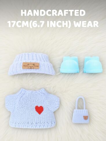 2026 جديدة 4pcs crochet Doll Cloths لدمى 17 سم (6.7 بوصة) - تشمل القبعة ، واللباس ، وظهر الظهر والأحذية - الملحقات اللطيفة والأنيقة (الوردي الفاتح+أسود+أبيض+أزرق فاتح) (دمية غير متضمنة) in Kuwait