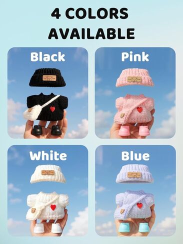 2026 جديدة 4pcs crochet Doll Cloths لدمى 17 سم (6.7 بوصة) - تشمل القبعة ، واللباس ، وظهر الظهر والأحذية - الملحقات اللطيفة والأنيقة (الوردي الفاتح+أسود+أبيض+أزرق فاتح) (دمية غير متضمنة) in Kuwait