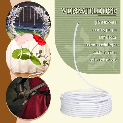 Tioncy 65.6 ft Long Flexible Pipe PVC Tubing Aluminum Bendable Plastic Pipe Stem for Artificial Flowers Stem, Balloon Arches, Floral Wedding Decor, DIY Crafts, Cosplay Prop(White) in Saudi Arabia