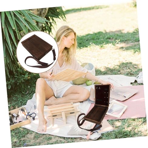 Portable Wooden Messenger Box 13x9inch Handmade Artist Storage Case Versatile Sketch Tool Box for Outdoor Painting with Shoulder Strap in Saudi Arabia