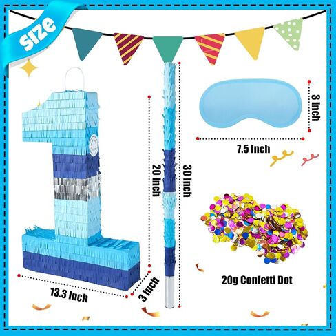 PCFING 20 Inch Number 0 Piñata Blue Silver with 30 Inch Piñata Stick Blindfold Confetti for Boy Girl Kids Birthday Party Decorations, Anniversary Celebration, Fiesta in Kuwait