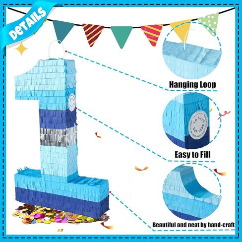 PCFING 20 Inch Number 0 Piñata Blue Silver with 30 Inch Piñata Stick Blindfold Confetti for Boy Girl Kids Birthday Party Decorations, Anniversary Celebration, Fiesta in Kuwait