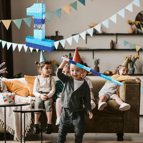 PCFING 20 Inch Number 0 Piñata Blue Silver with 30 Inch Piñata Stick Blindfold Confetti for Boy Girl Kids Birthday Party Decorations, Anniversary Celebration, Fiesta in Kuwait