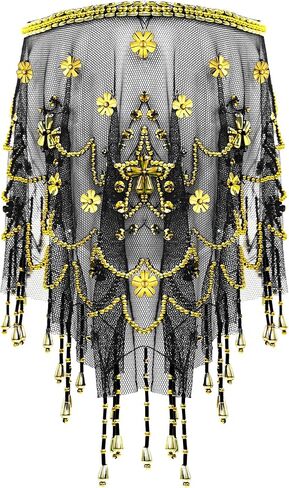 حجاب الوجه من بيسدان، أزياء الرقص الشرقي، حجاب شبكي للوجه مع إكسسوار أزياء الهالوين المطرز (أرجواني نقي) in Kuwait