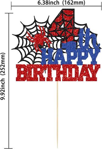 ephlyn 1pcs Happy 4th Birthday Cake Topper Glitter Spider Serped Happy الرابع ديكور كعكة عيد ميلاد للرجال يا أطفال هتافات إلى 4 سنوات لوازم حفلة عيد ميلاد in Kuwait