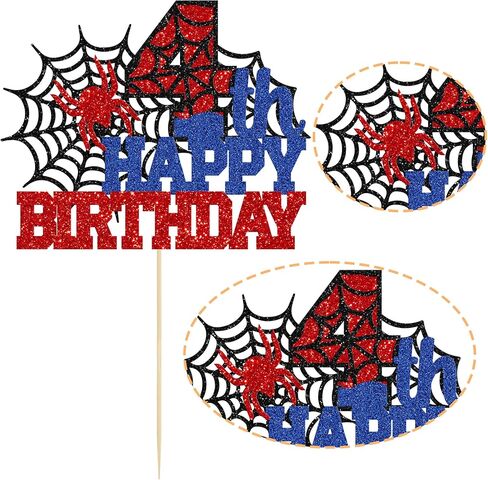 ephlyn 1pcs Happy 4th Birthday Cake Topper Glitter Spider Serped Happy الرابع ديكور كعكة عيد ميلاد للرجال يا أطفال هتافات إلى 4 سنوات لوازم حفلة عيد ميلاد in Kuwait