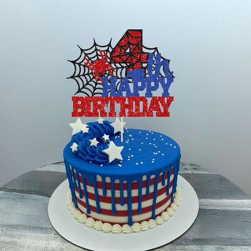 ephlyn 1pcs Happy 4th Birthday Cake Topper Glitter Spider Serped Happy الرابع ديكور كعكة عيد ميلاد للرجال يا أطفال هتافات إلى 4 سنوات لوازم حفلة عيد ميلاد in Kuwait