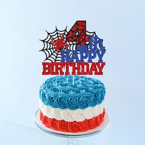 ephlyn 1pcs Happy 4th Birthday Cake Topper Glitter Spider Serped Happy الرابع ديكور كعكة عيد ميلاد للرجال يا أطفال هتافات إلى 4 سنوات لوازم حفلة عيد ميلاد in Kuwait