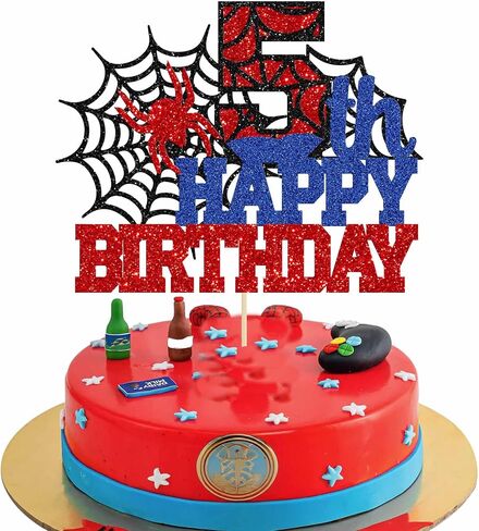 ephlyn 1pcs Happy 4th Birthday Cake Topper Glitter Spider Serped Happy الرابع ديكور كعكة عيد ميلاد للرجال يا أطفال هتافات إلى 4 سنوات لوازم حفلة عيد ميلاد in Kuwait