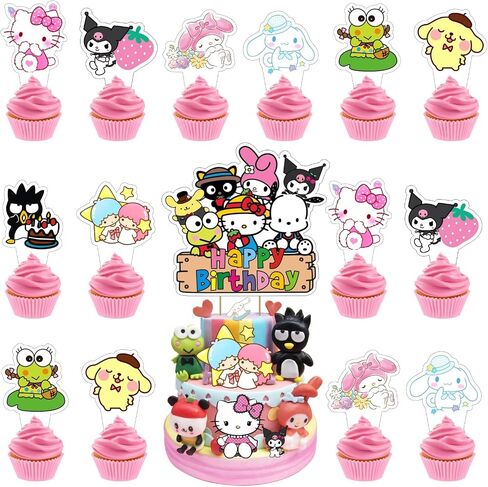 25 PCS Kitty وأصدقاؤه كعكة Topper و Cupcake Toppers تعيين لوازم حفلة عيد ميلاد لزخارف عيد ميلاد Kawaii تحت عنوان in Kuwait