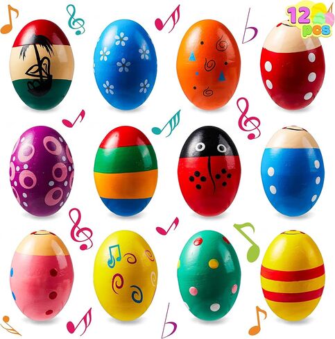 JOYIN 12 Packs 1.9''*2.7" Wooden Egg Shakers Maracas Percussion Musical for Party Favors, Classroom Prize Supplies, Musical Instrument, Basket Stuffers Fillers, Easter Hunt in Saudi Arabia