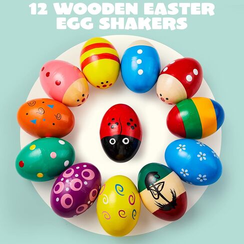 JOYIN 12 Packs 1.9''*2.7" Wooden Egg Shakers Maracas Percussion Musical for Party Favors, Classroom Prize Supplies, Musical Instrument, Basket Stuffers Fillers, Easter Hunt in Saudi Arabia