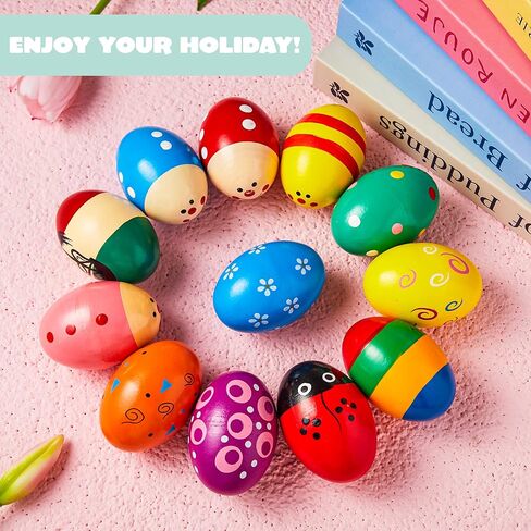 JOYIN 12 Packs 1.9''*2.7" Wooden Egg Shakers Maracas Percussion Musical for Party Favors, Classroom Prize Supplies, Musical Instrument, Basket Stuffers Fillers, Easter Hunt in Saudi Arabia