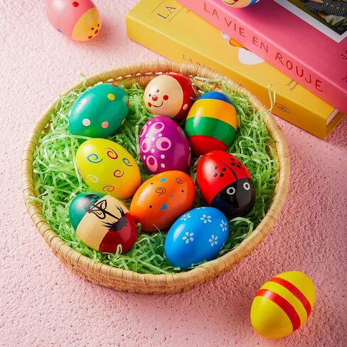 JOYIN 12 Packs 1.9''*2.7" Wooden Egg Shakers Maracas Percussion Musical for Party Favors, Classroom Prize Supplies, Musical Instrument, Basket Stuffers Fillers, Easter Hunt in Saudi Arabia