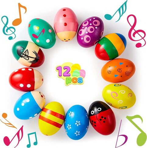 JOYIN 12 Packs 1.9''*2.7" Wooden Egg Shakers Maracas Percussion Musical for Party Favors, Classroom Prize Supplies, Musical Instrument, Basket Stuffers Fillers, Easter Hunt in Saudi Arabia
