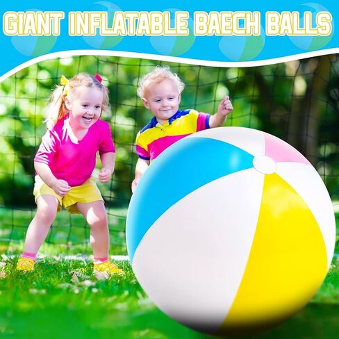 Supervitae 27 Inch Rainbow Beach Balls Giant Inflatable Large Pool Beach Balls Summer Inflatable Swimming Pool Toys for Water Games(2 Pcs) in Kuwait