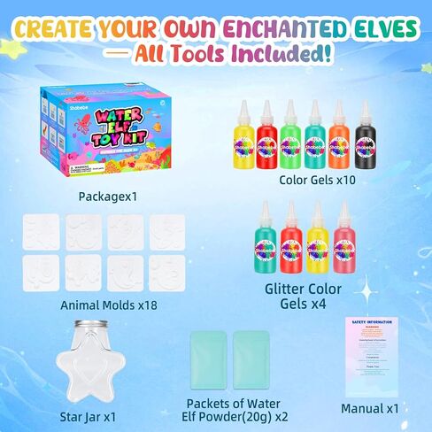 Shabebe Magic Water Squishy Kit – DIY Aqua Fairy with 5 Molds & 10 Easy-Pour Gels, Pre-Measured Calcium Powder – STEM Crafts for Kids Ages 3+, Birthday Gift for Girls & Boys in Saudi Arabia
