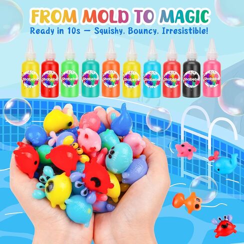 Shabebe Magic Water Squishy Kit – DIY Aqua Fairy with 5 Molds & 10 Easy-Pour Gels, Pre-Measured Calcium Powder – STEM Crafts for Kids Ages 3+, Birthday Gift for Girls & Boys in Saudi Arabia