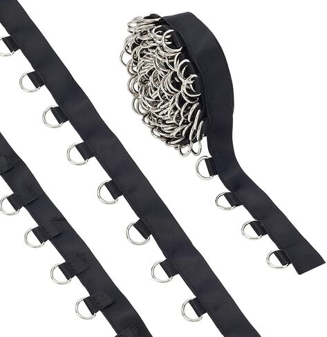 Webeedy 5 ياردة شريط سوداء Grommet العيينة 1.5 سم الشريط عريض الشريط خياطة تقليم مع حلقات D (10 × 13 مم) للملابس مشد القميص تزيين الديكور الفضة على شريط الشريط in Saudi Arabia