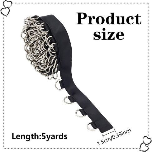 Webeedy 5 ياردة شريط سوداء Grommet العيينة 1.5 سم الشريط عريض الشريط خياطة تقليم مع حلقات D (10 × 13 مم) للملابس مشد القميص تزيين الديكور الفضة على شريط الشريط in Saudi Arabia