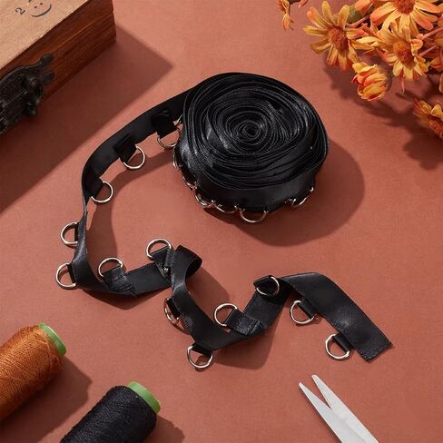 Webeedy 5 ياردة شريط سوداء Grommet العيينة 1.5 سم الشريط عريض الشريط خياطة تقليم مع حلقات D (10 × 13 مم) للملابس مشد القميص تزيين الديكور الفضة على شريط الشريط in Saudi Arabia
