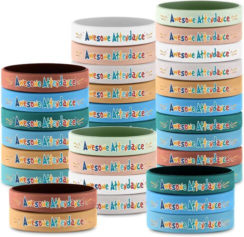 30 Pcs Awesome Attendance Wristbands for Students, Perfect Attendance Awards for Classroom Prizes, Unisex Stretch Silicone Motivational Wristbands for Student from Teacher Classroom Prizes in Saudi Arabia