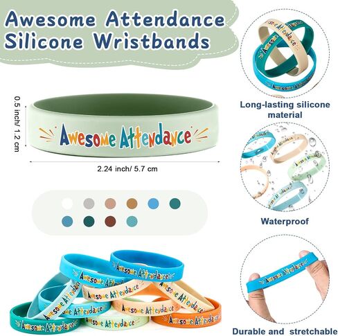 30 Pcs Awesome Attendance Wristbands for Students, Perfect Attendance Awards for Classroom Prizes, Unisex Stretch Silicone Motivational Wristbands for Student from Teacher Classroom Prizes in Saudi Arabia