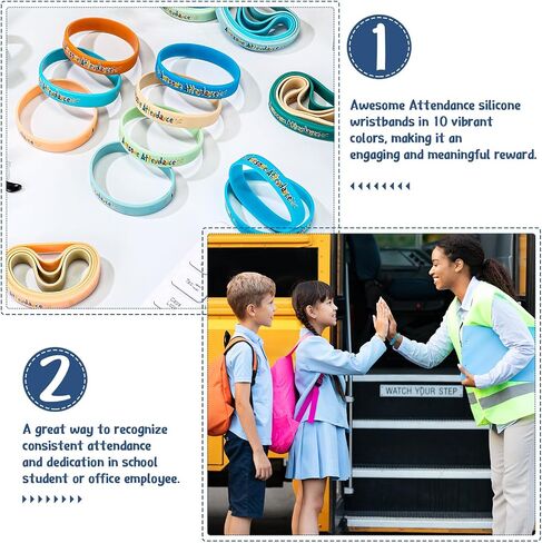 30 Pcs Awesome Attendance Wristbands for Students, Perfect Attendance Awards for Classroom Prizes, Unisex Stretch Silicone Motivational Wristbands for Student from Teacher Classroom Prizes in Saudi Arabia