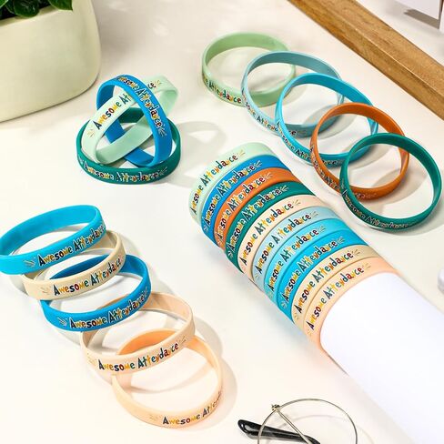 30 Pcs Awesome Attendance Wristbands for Students, Perfect Attendance Awards for Classroom Prizes, Unisex Stretch Silicone Motivational Wristbands for Student from Teacher Classroom Prizes in Saudi Arabia