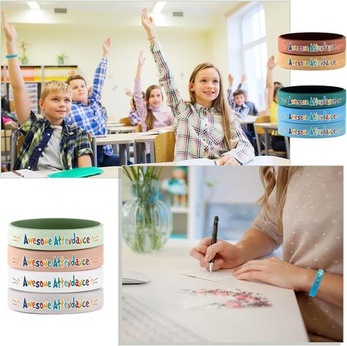 30 Pcs Awesome Attendance Wristbands for Students, Perfect Attendance Awards for Classroom Prizes, Unisex Stretch Silicone Motivational Wristbands for Student from Teacher Classroom Prizes in Saudi Arabia
