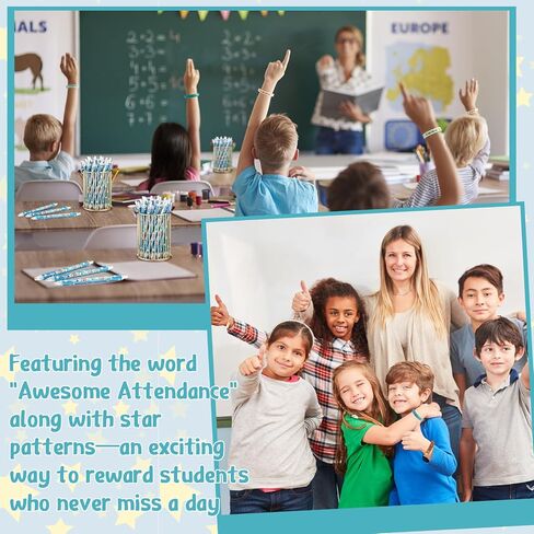 30 Pcs Awesome Attendance Wristbands for Students, Perfect Attendance Awards for Classroom Prizes, Unisex Stretch Silicone Motivational Wristbands for Student from Teacher Classroom Prizes in Saudi Arabia